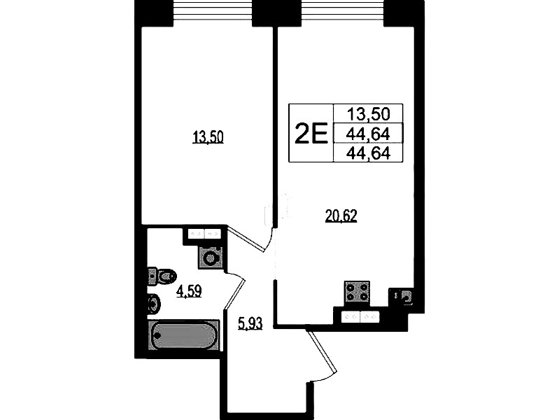 1-комнатная квартира 44.64 м², 4/4 эт., ЖК «Ranta Residence»